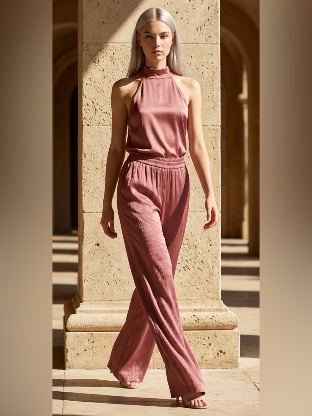 Soft Surroundings Wide Leg Pants Formal Lightweight Flowy Mauve Size M NWOT